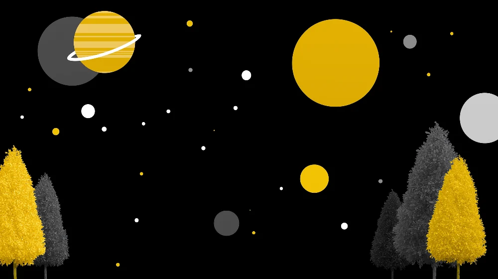Tapeta dětského pokoje | Vesmírný svět s planetami stylizovanými stromy