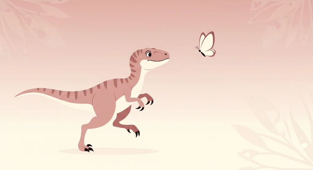 Tapeta dětského pokoje | Zvědavý dinosaurus motýl v jemném prostředí