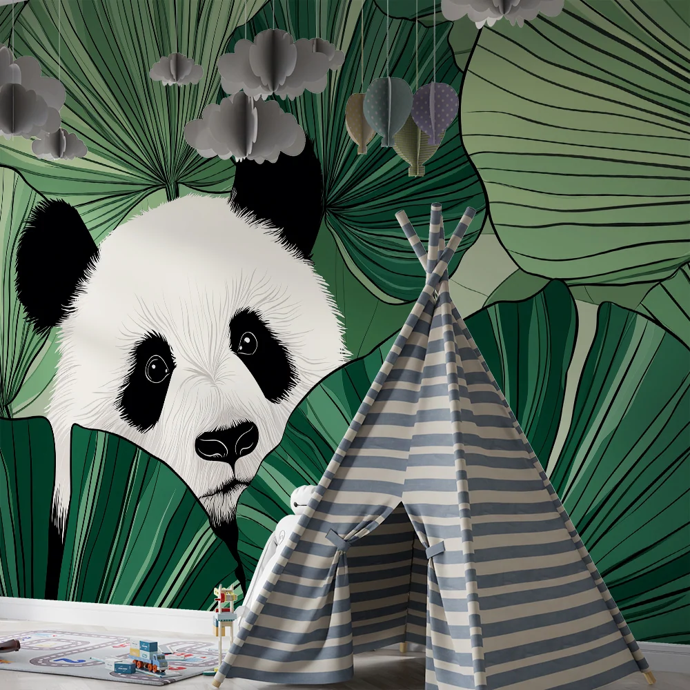 Tapeta dětského pokoje | Zvědavý panda mezi tropy listí