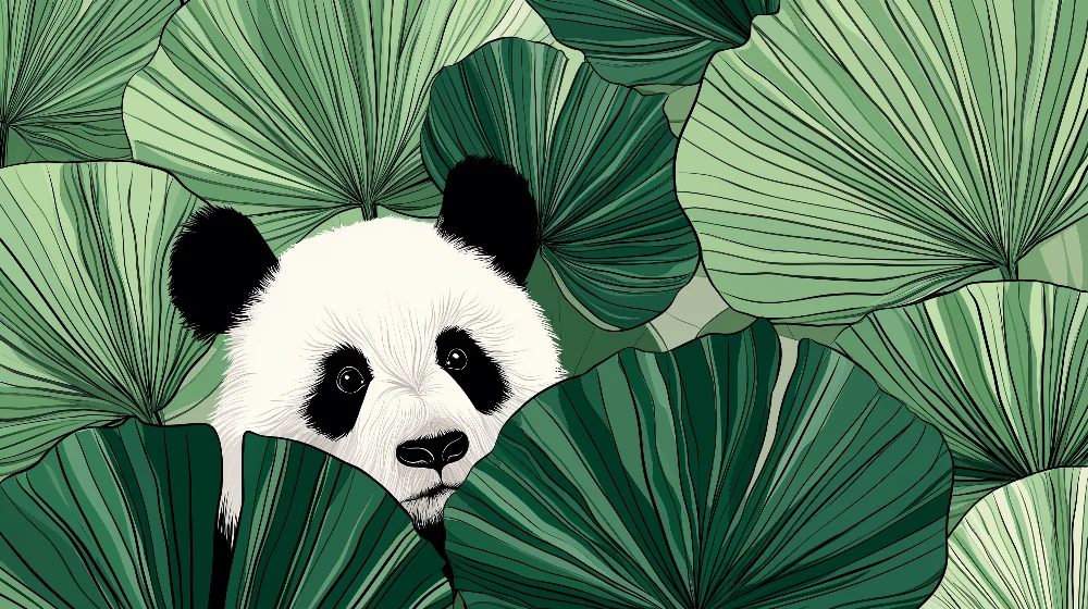 Tapeta dětského pokoje | Zvědavý panda mezi tropy listí
