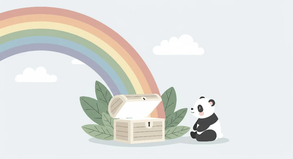 Tapeta dětského pokoje | Zvědavý panda pod duhou
