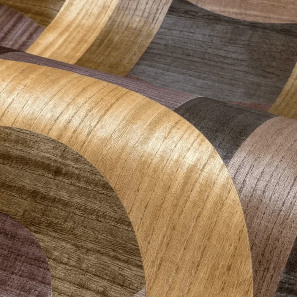 Tapeta z fornirováním s geometrickým vzorem art deco TRAVERSÉE - AUBERGINE CHÊNE tmavě hnědý dub