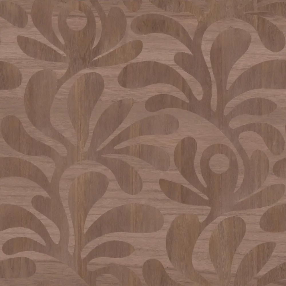 Tapeta z fornirowaným motivem rostlin lišejníku WOODBLOCK BEETLE FERN hnědá