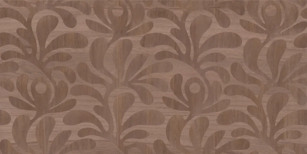 Tapeta z fornirowaným motivem rostlin lišejníku WOODBLOCK BEETLE FERN hnědá