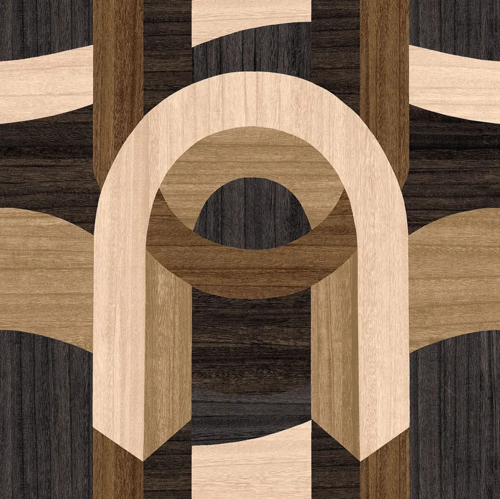 Tapeta z fornírovaným geometrickým vzorem art deco TRAVERSÉE - CARBONE CHÊNE karbonizovaný dub