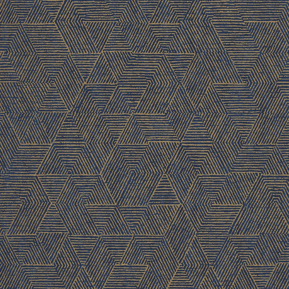 Tapeta s geometrickým motivem JOSEF - MARINE tmavě modrá se zlatou