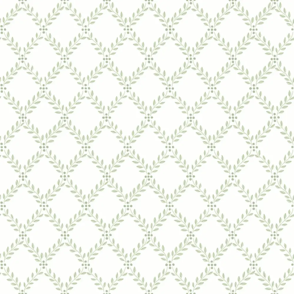 Tapeta s geometrickým rostlinným vzorem listů TRELLIS LEAVES bílá se zelenou