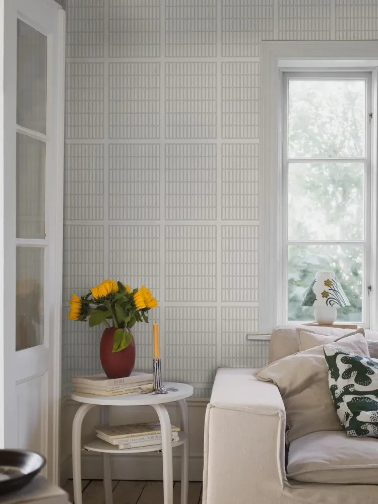 Tapeta s geometrickým vzorem ALVAR AALTO 14/6 bílá se šedou