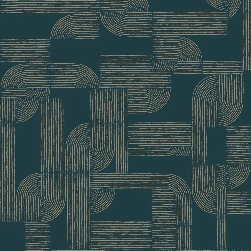 Tapeta s geometrickým vzorem HECTOR - PETROLE/DORE granátová se zlatou