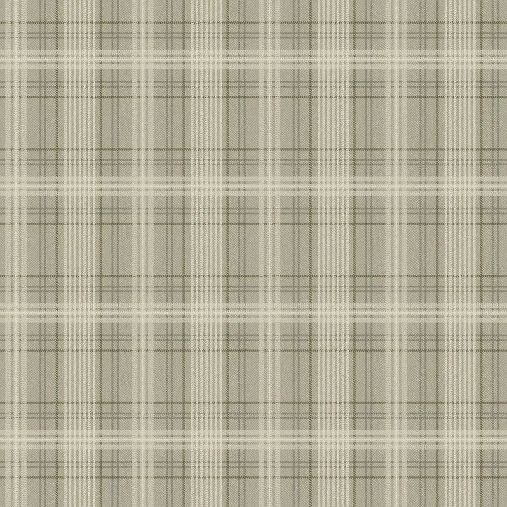 Tapeta s geometrickým vzorem v skotské kostce TAILOR’S TWEED tlumená zelená s béžovou