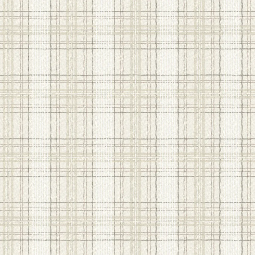 Tapeta s geometrickým vzorem ve skotské kostce TAILOR’S TWEED béžová s bílou