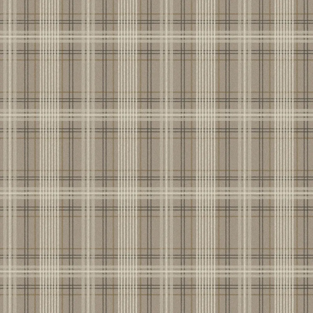 Tapeta s geometrickým vzorem ve skotské kostce TAILOR’S TWEED hnědá s béžovou