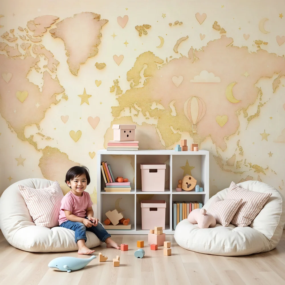 Tapeta s mapou světa | Design snů zlatý