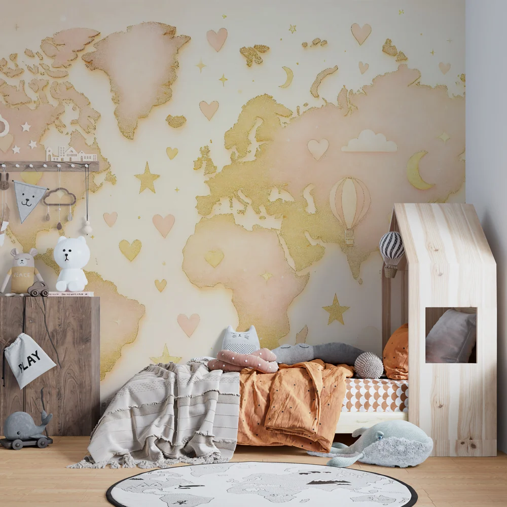 Tapeta s mapou světa | Design snů zlatý
