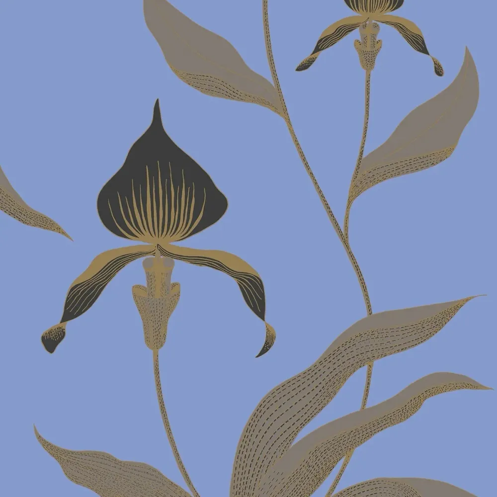 Tapeta s motivem rostlin květů orchidejí SOUČASNÁ KOLEKCE - ORCHIDEA modrá se zlatou