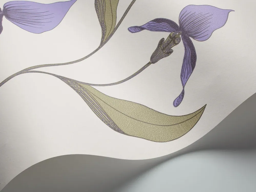 Tapeta s motivem rostlin květin orchidejí SOUČASNÁ KOLEKCE - ORCHIDEJ olivová s fialovou