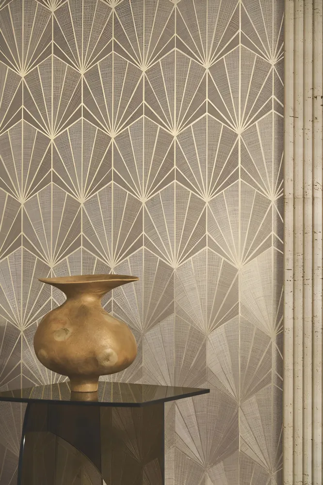 Tapeta přírodní metalická strukturovaná art deco MAJESTÉ - NOIR DE LUNE PLATINE tmavě platinová