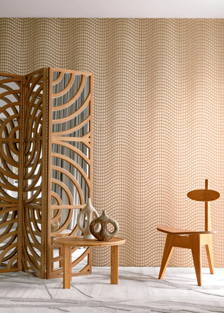 Tapeta z rostlinných vláken s geometrickým vzorem ONSEN - BEIGE NATUREL béžová
