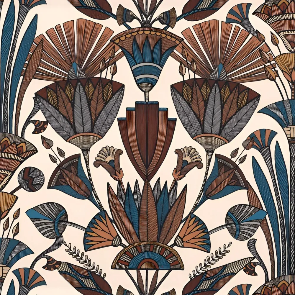 Tapeta s rostlinným motivem DENDERAH - CRÈME/TERRACOTTA krémová s terakotou