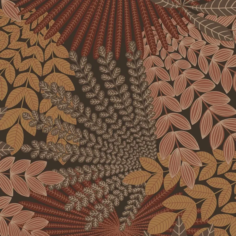 Tapeta s rostlinným motivem listů VELVET LEAVES oranžová s červenou