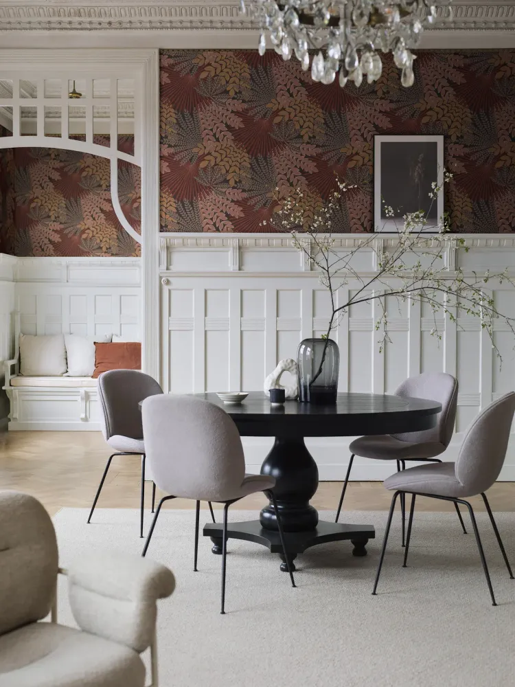 Tapeta s rostlinným motivem listů VELVET LEAVES oranžová s červenou