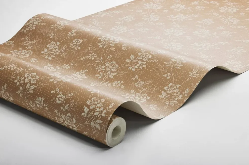 Tapeta s rostlinným vzorem květin HIP ROSE hnědá s béžovou