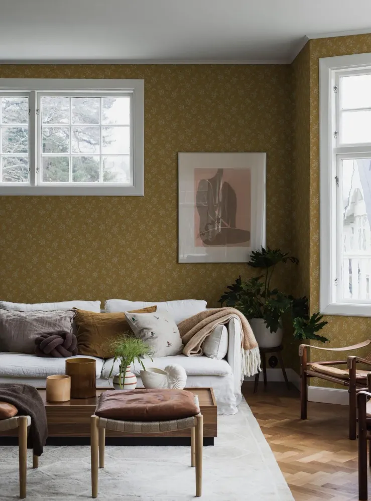Tapeta s rostlinným vzorem květin HIP ROSE žlutá