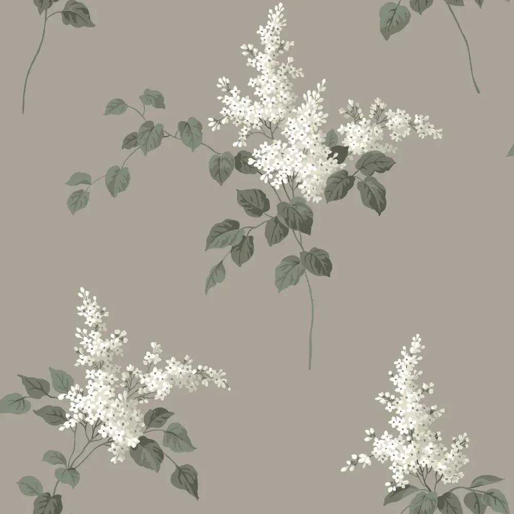Tapeta s rostlinným vzorem květin LILACS hnědá s bílou
