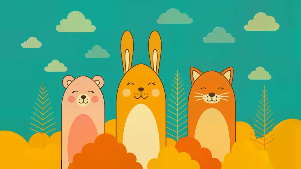 Tapeta s roztomilými zvířaty | Barevná veselá ilustrace