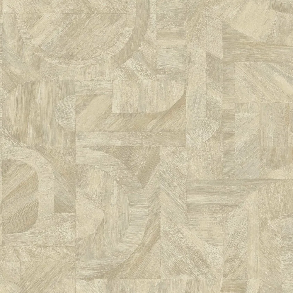 Tapeta se strukturou napodobující dřevo s geometrickým vzorem mozaiky INTARSIA - SABLE pískový