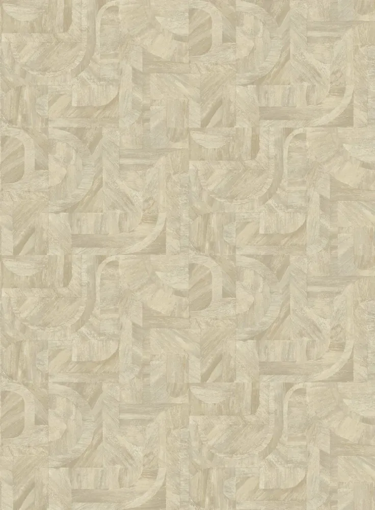 Tapeta se strukturou napodobující dřevo s geometrickým vzorem mozaiky INTARSIA - SABLE pískový