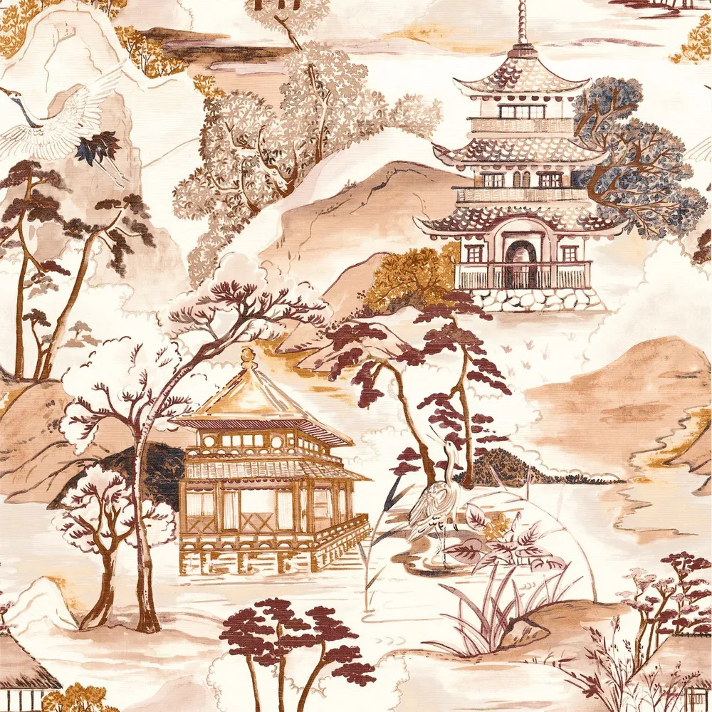 Tapeta se strukturou s orientální krajinou NARA - TERRACOTTA terakota