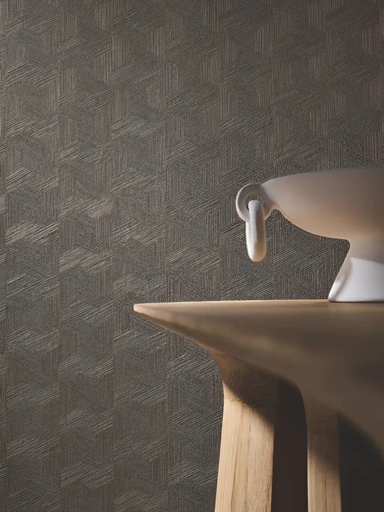 Tapeta strukturovaná geometrická inspirovaná listy banánovníku LINDU - PAILLE slámově béžová