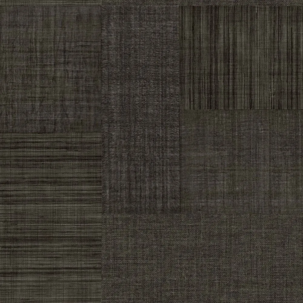 Tapeta strukturovaná geometrická patchwork napodobující tkaninu MESTIZO - NOIR černá