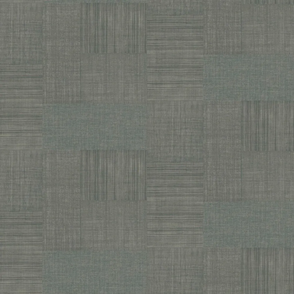 Tapeta strukturovaná geometrická patchwork napodobující tkaninu MESTIZO - PIERRE BLEUE šedobluďá.