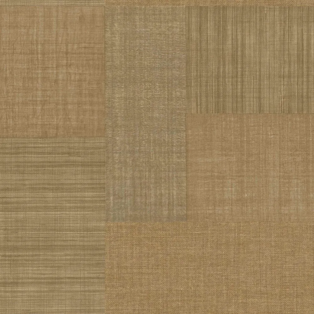 Tapeta strukturovaná geometrická patchwork napodobující tkaninu MESTIZO - MORDORÉ tmavě béžová