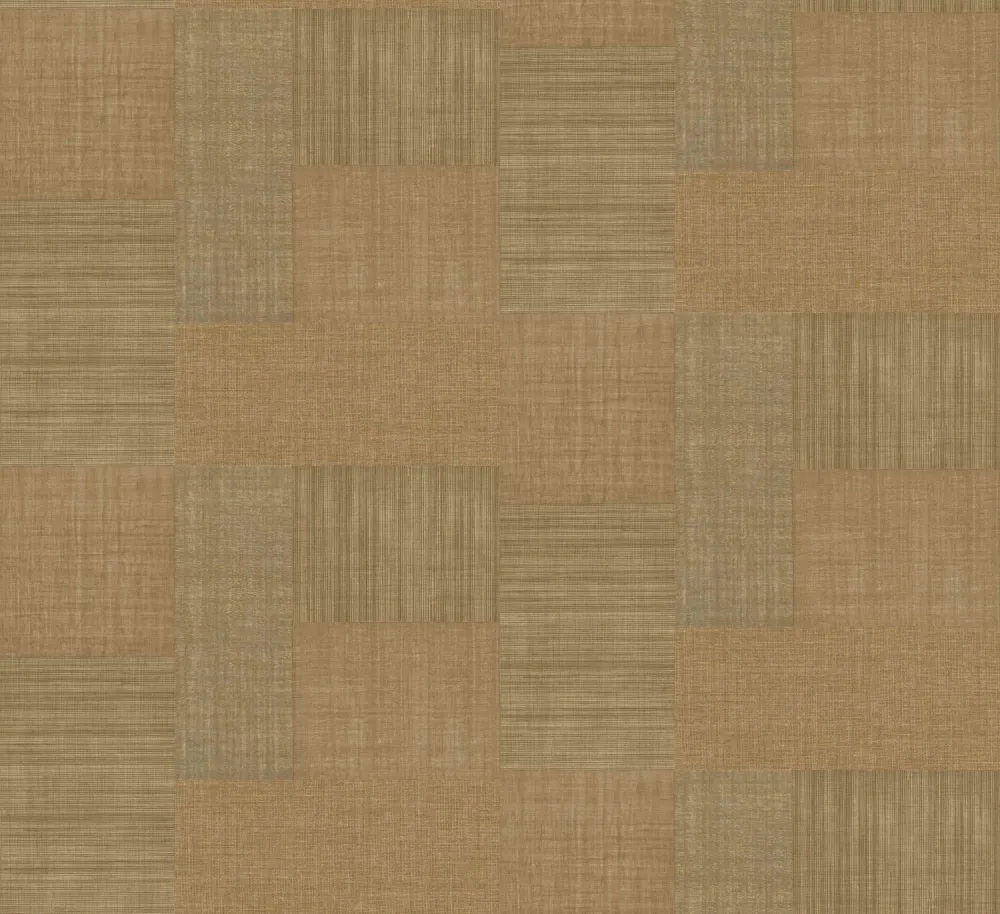 Tapeta strukturovaná geometrická patchwork napodobující tkaninu MESTIZO - MORDORÉ tmavě béžová