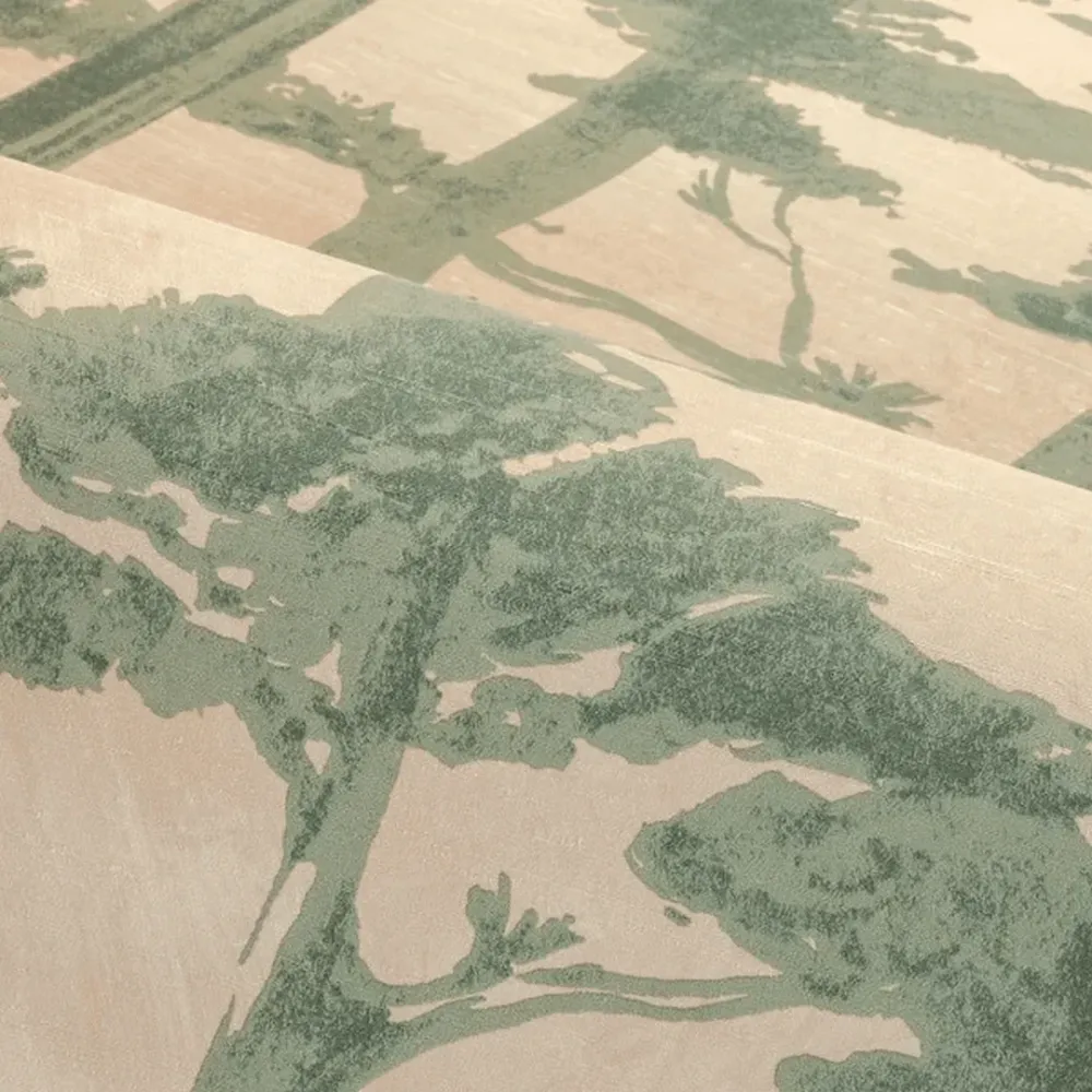Tapeta se strukturovaným vzorem orientálních rostlin AME - SABLE/EUCALYPTUS béžová se zelenou