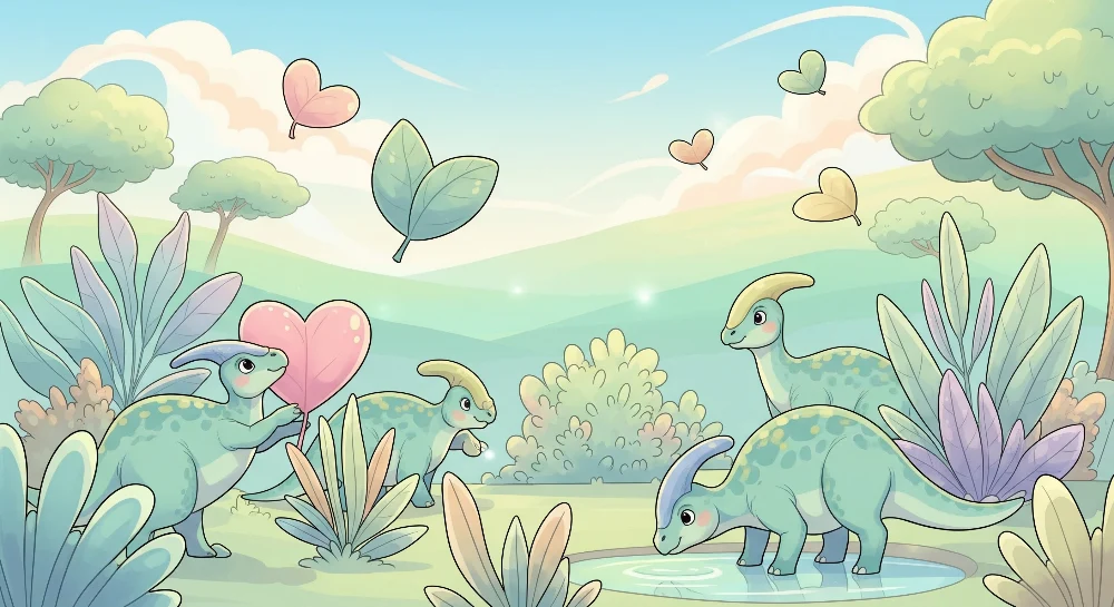 Tapety dla dzieci | Veselí dinosauři v kouzelné krajině