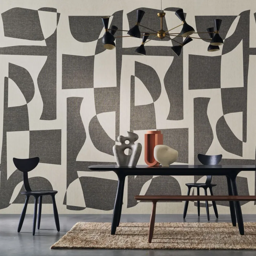 Textilní mural s geometrickým vzorem CONCORDANCE béžový s hnědým