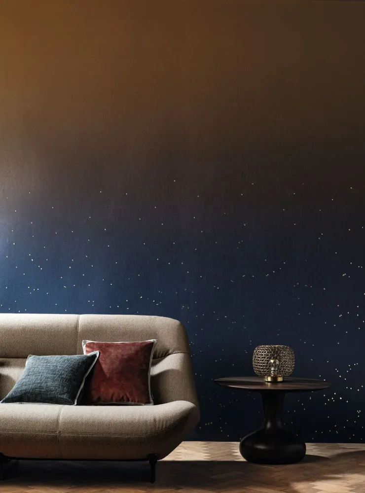 Textilní mural s gradientem motivem nebe ASTRAL SOLAIRE granátový s bronzem