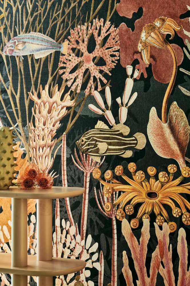Textilní mural s motivem korálového útesu MOOREA modrý