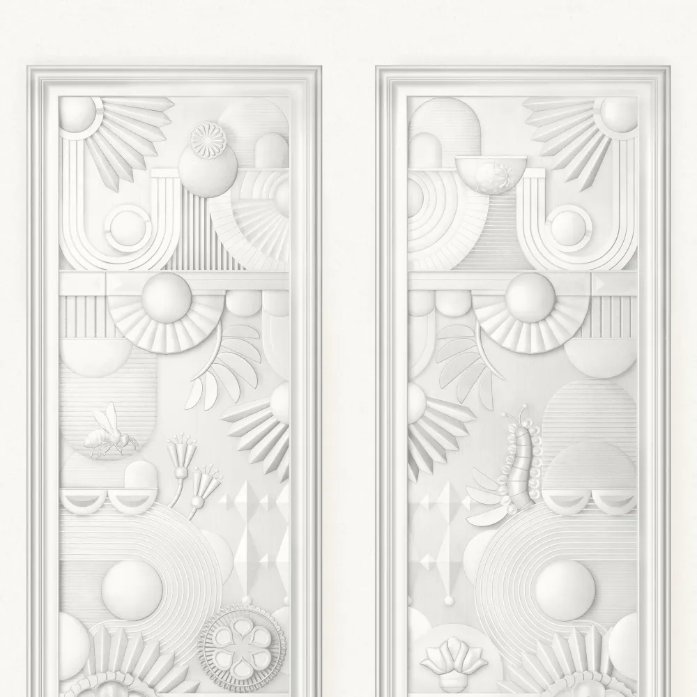 Textilní nástěnná dekorace ve stylu art deco ZELENÝ DOMEK SRAZÍK zlomená bílá