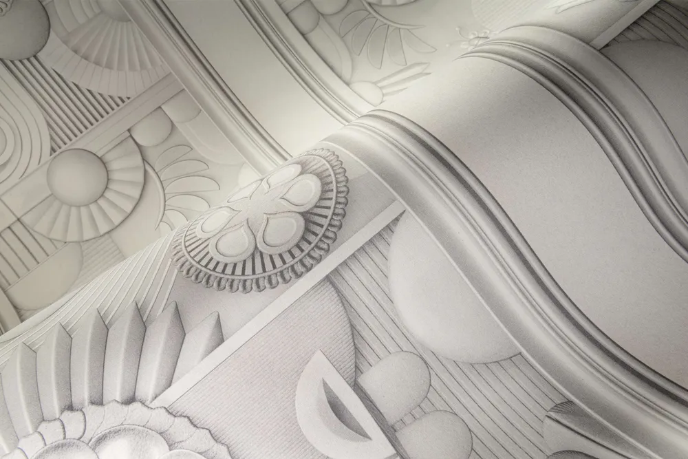 Textilní nástěnná dekorace ve stylu art deco ZELENÝ DOMEK SRAZÍK zlomená bílá