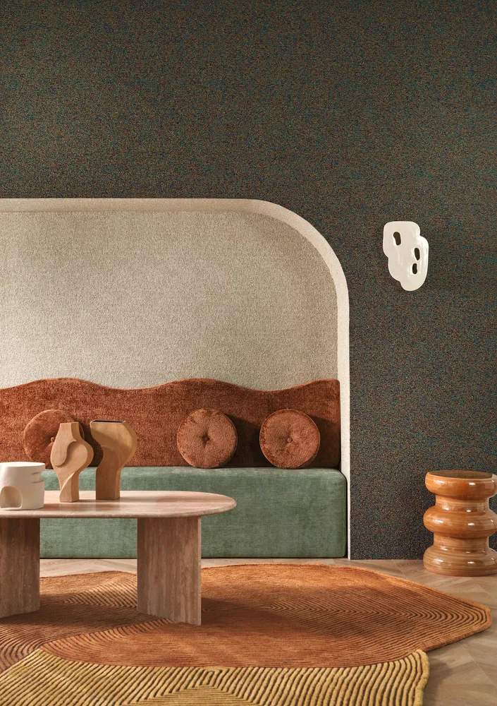 Textilní strukturovaná tapeta boucle ETREINTE - CAMEL oranžová