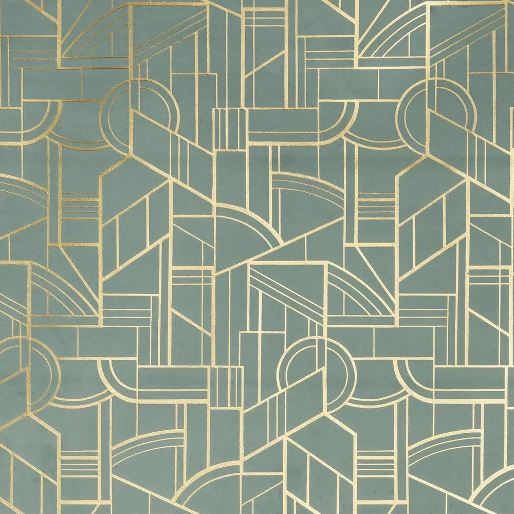Textilní tapeta s geometrickým motivem art deco REIMS - CÉLADON zelenkavý se zlatým