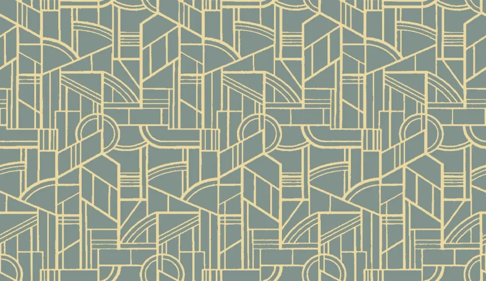 Textilní tapeta s geometrickým motivem art deco REIMS - CÉLADON zelenkavý se zlatým