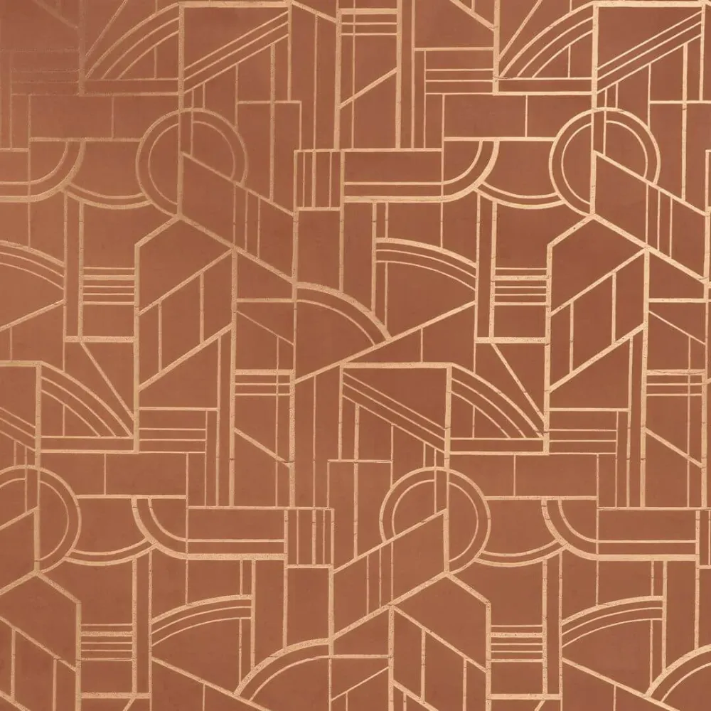 Textilní tapeta s geometrickým motivem art deco REIMS - TERRE DE SIENNE terakota se zlatým