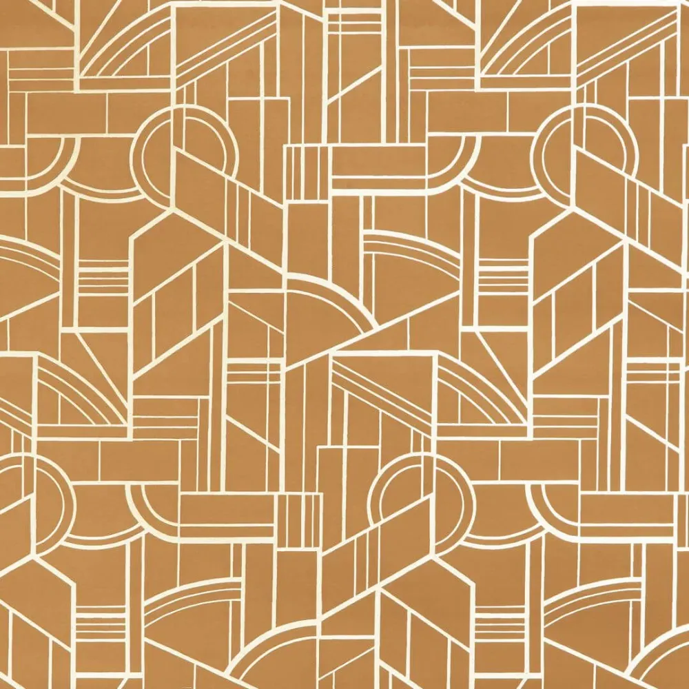 Textilní tapeta s geometrickým motivem art deco REIMS - AMBRE zlatavá s bílou