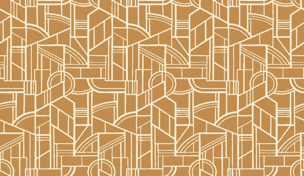 Textilní tapeta s geometrickým motivem art deco REIMS - AMBRE zlatavá s bílou